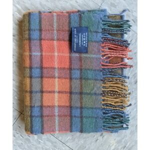Johnstons of Elgin Lambswool Plaid Scarf Made in Scotland Multi Color Fringe